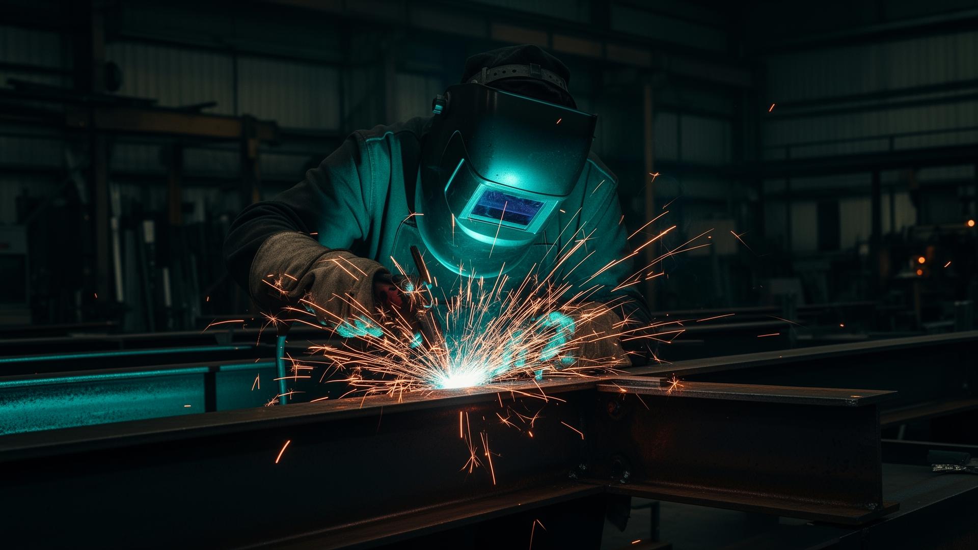 Welder fabricating structural steel